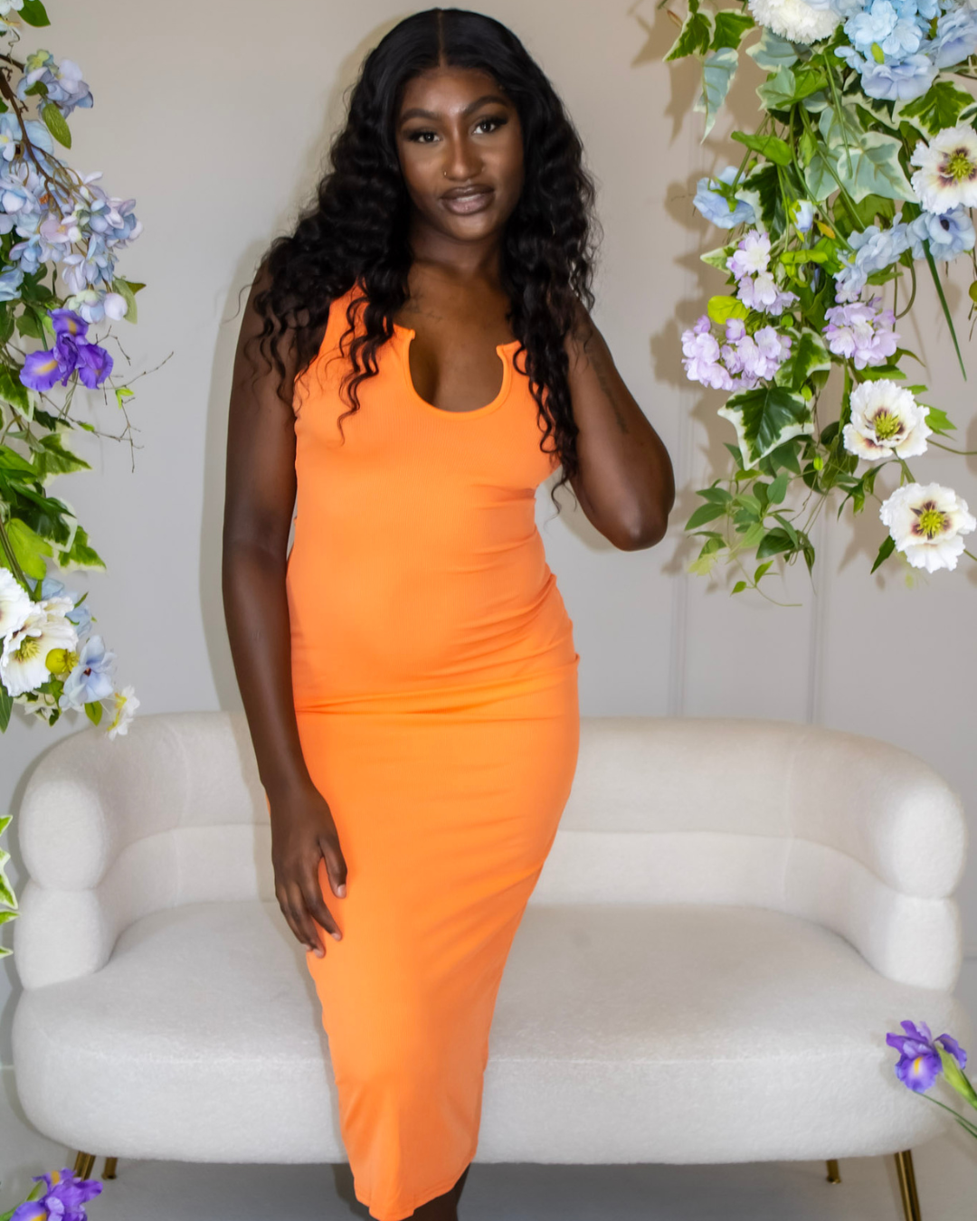 Shops orange ribbed bodycon dress