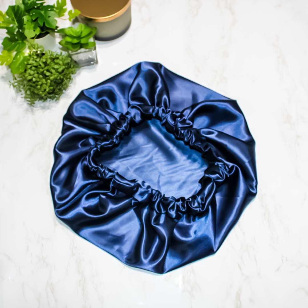 In The Navy Double Layer Satin Hair Bonnet - RHE